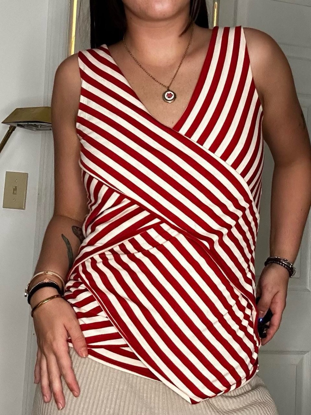 Verve Ami Red and White Striped Women’s Top
